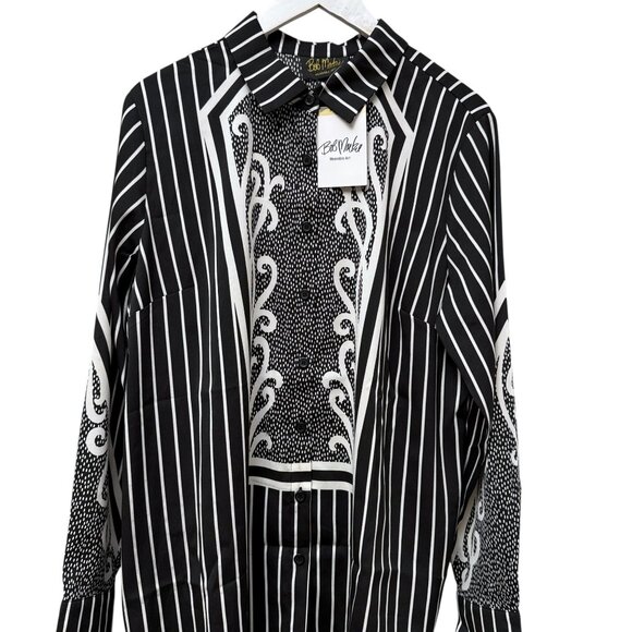 Bob Mackie Luxe Blouse Size Large Black White Womens Top Button Up NWT - Picture 7 of 11